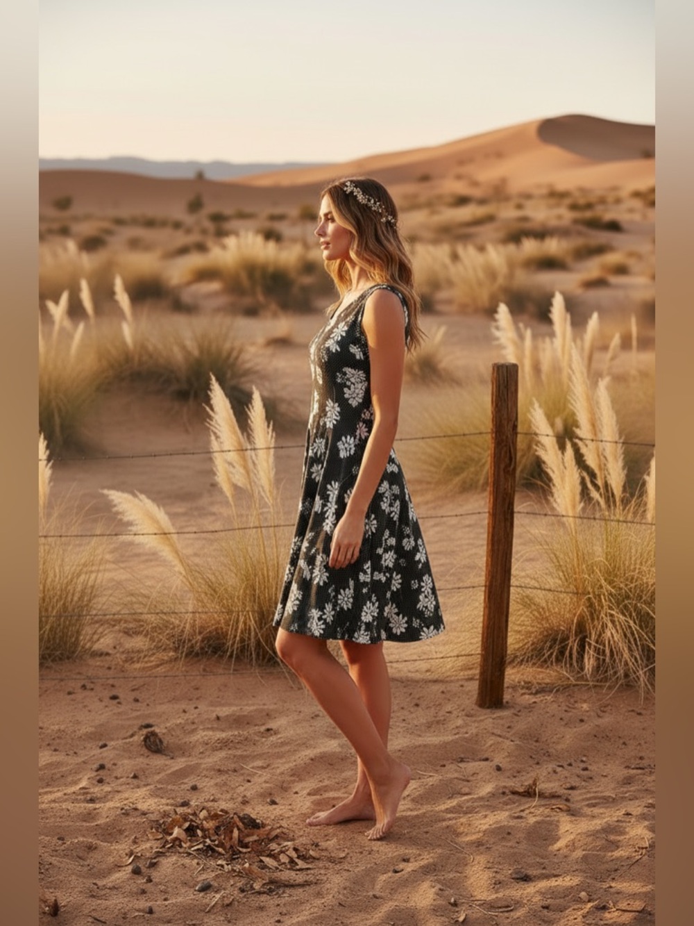 NWOT • Nicki • A-Line • Sleeveless • Fit and Flare Dress • Black and White Daisy - Picture 4 of 9